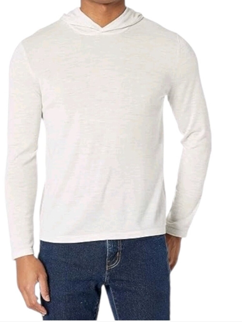 Vince Mens Large Cotton Long Sleeve Drawstring Pullover Hoodie Shirt White Layer